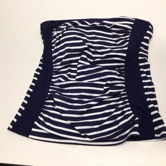 Lands' End Bandeau Tankini Sz 2 Swimsuit Top Blue White Striped Padded - Picture 8 of 9